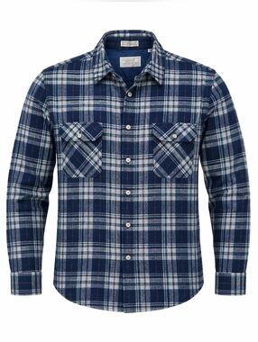 1980s 85% Wool Men's Blue Plaid Button-Down Flannel‎ Shirt